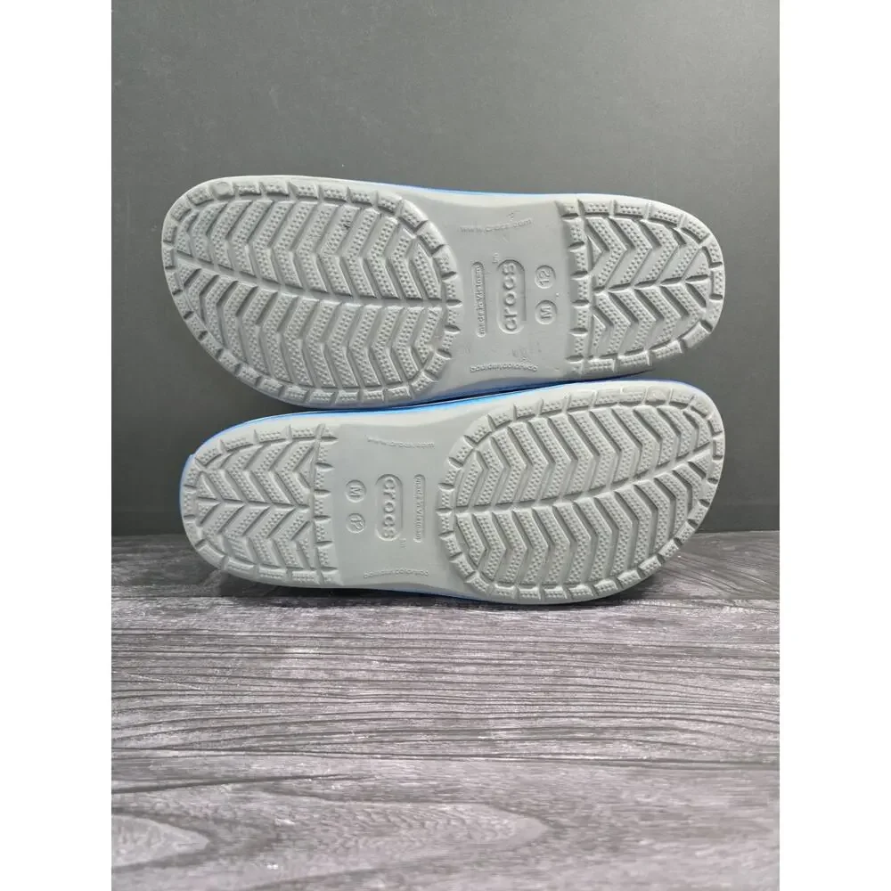 Crocs Crocband Clogs Charcoal Grey Ocean Blue Stripe Men's Size 12 EUC Comfort